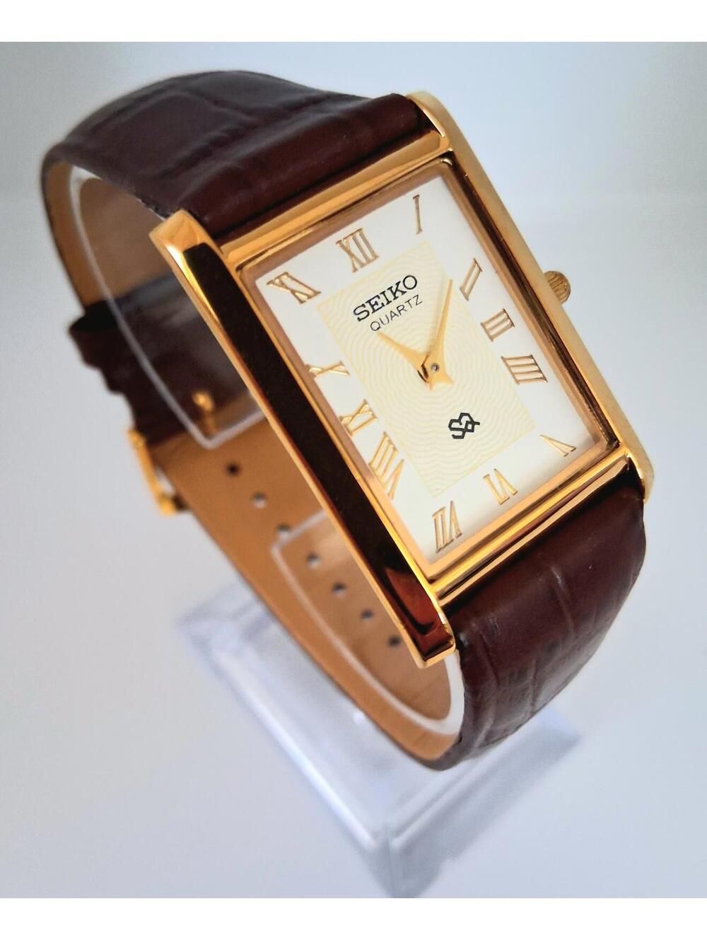 Men's Vintage Seiko Tank Leather Wrist Watch RARE